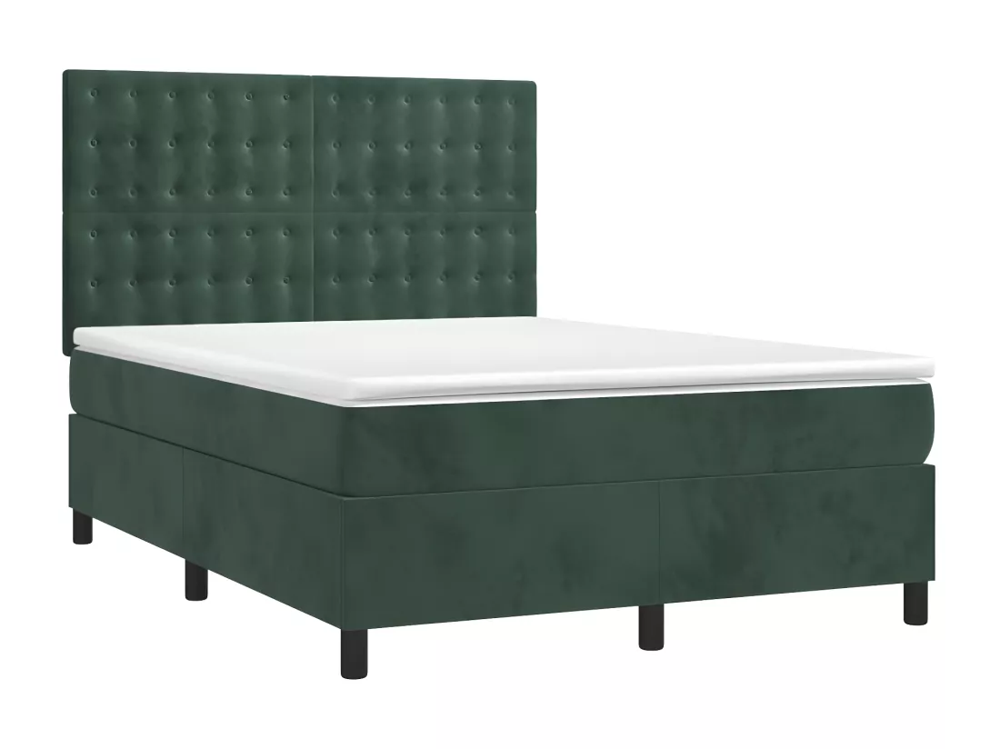 Sommier tapissier matelas et LED Vert foncé 140x200 cm Velours