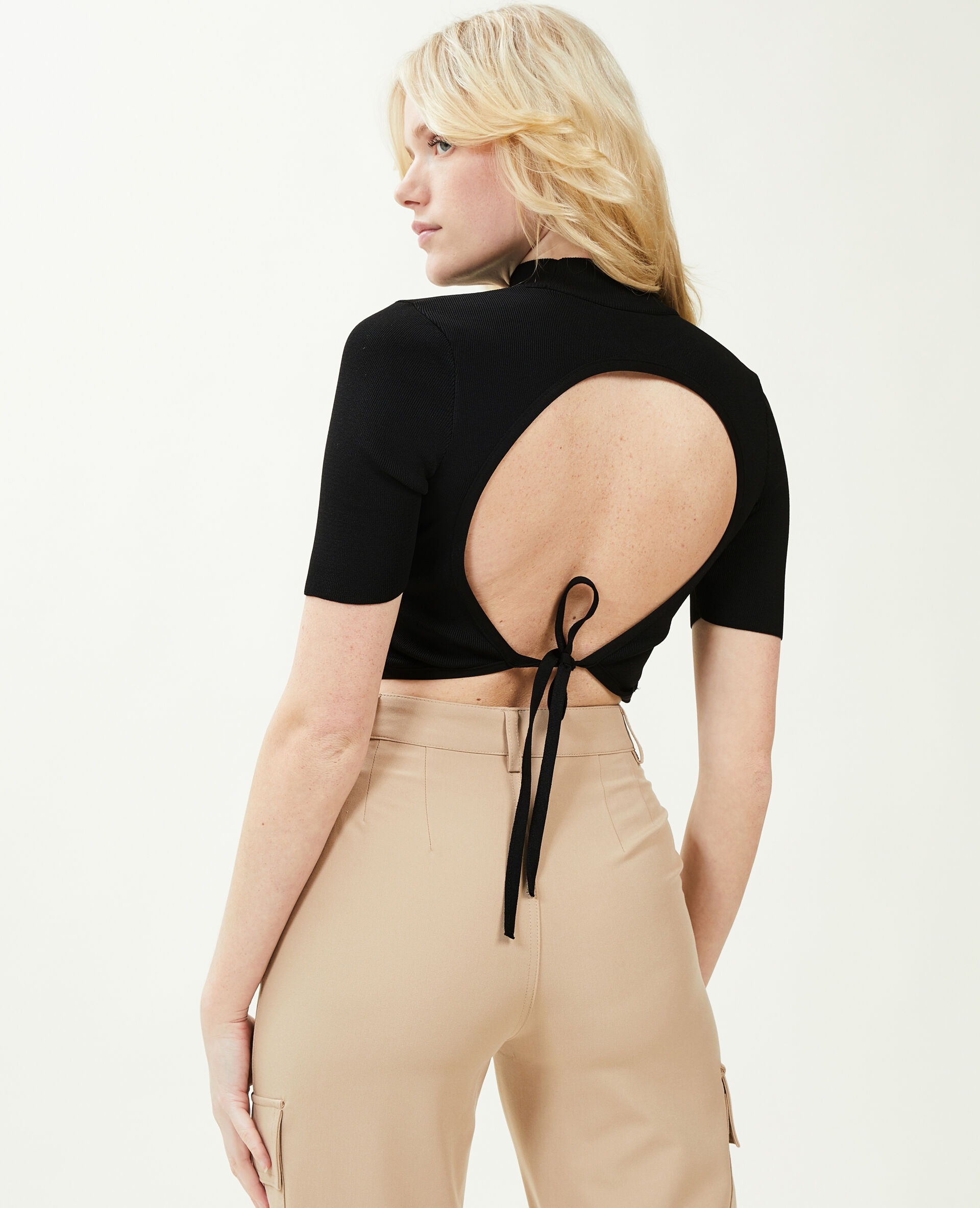 Top dos-nu en maille - Noir