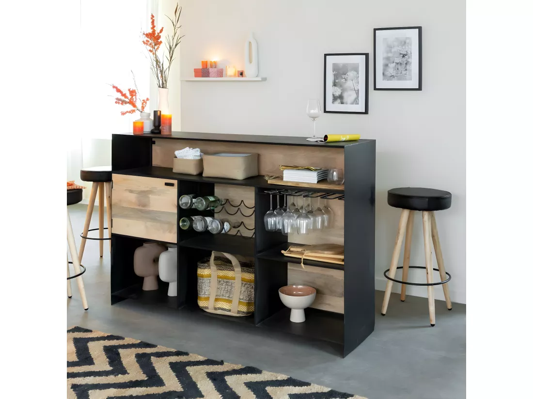 Meuble bar en bois de manguier et métal Bonifacio