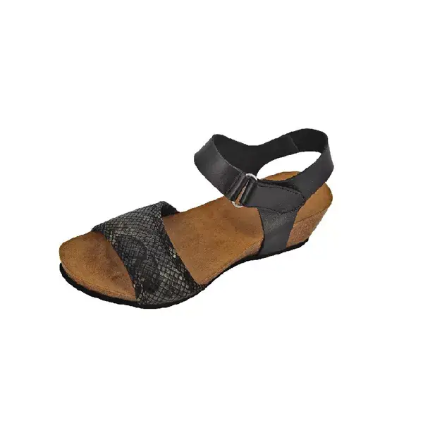 Sandálias Gibaud Podativ Camelea HV Comfort, tamanho 38, pretas, estampa de cobra.
