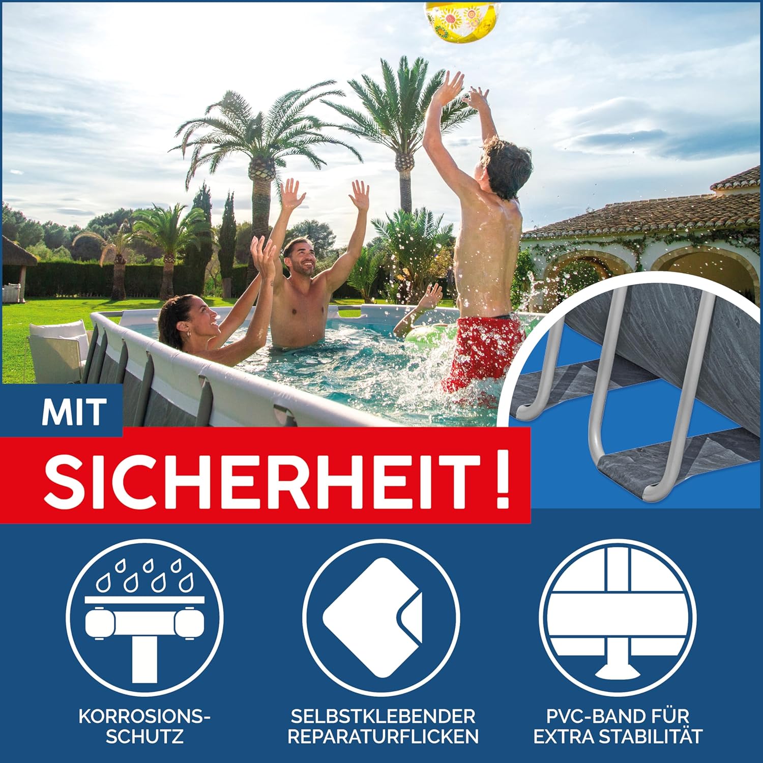 Bestway® Power Steel Ersatz Frame Pool ohne Zubehör 488 x 244 x 122 cm, Marmor-Optik (Schiefergrau), eckig