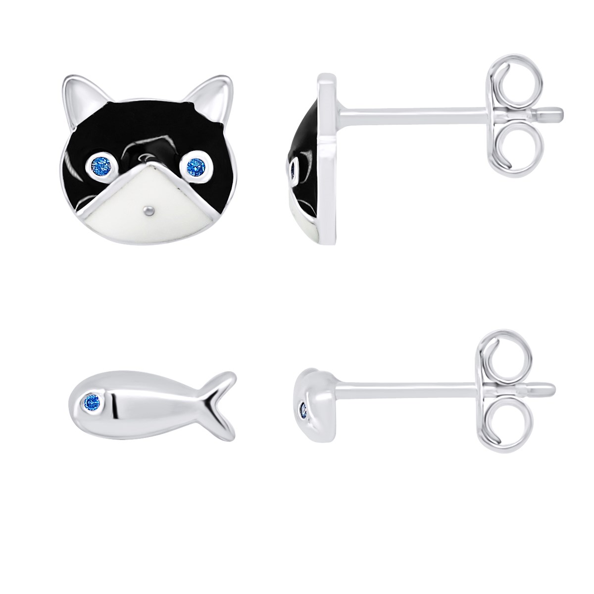Boucles d'Oreilles asymétrique POISSON & CHAT - Argent 925