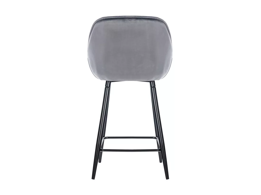 Lot de 2 Tabourets de bar - Velours & Métal noir mat - Gris foncé - Gibson 76