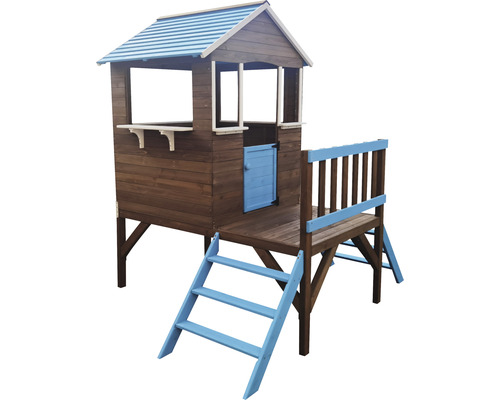 Speelhuis op palen met trap 197 x 156 x 197 cm bruin blauw