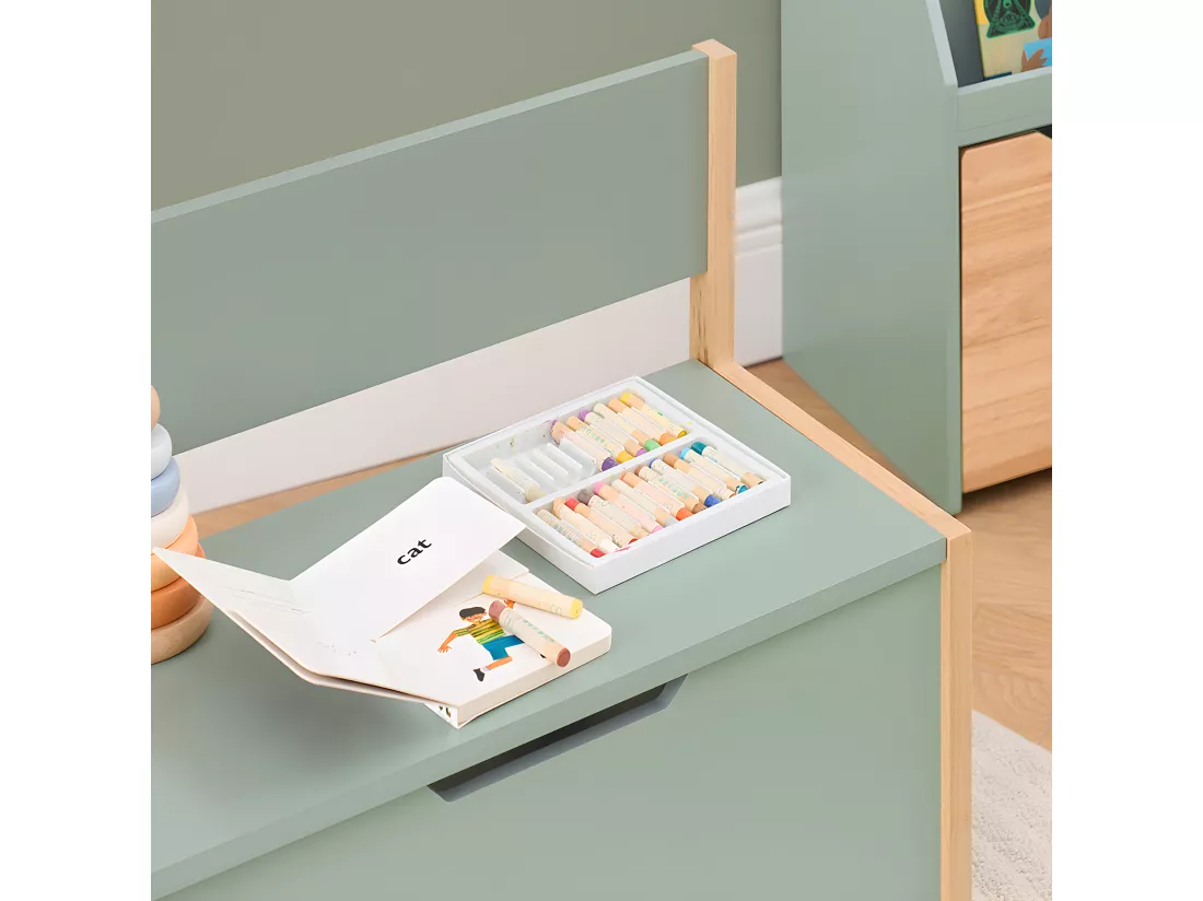 SoBuy Banc Coffre à Jouet pour Enfants, Coffre de Rangement 2 en 1, Banc de Rangement avec Dossier pour Enfant, Meuble de Rangement, Vert, 64x30x55 cm, KMB94-GR