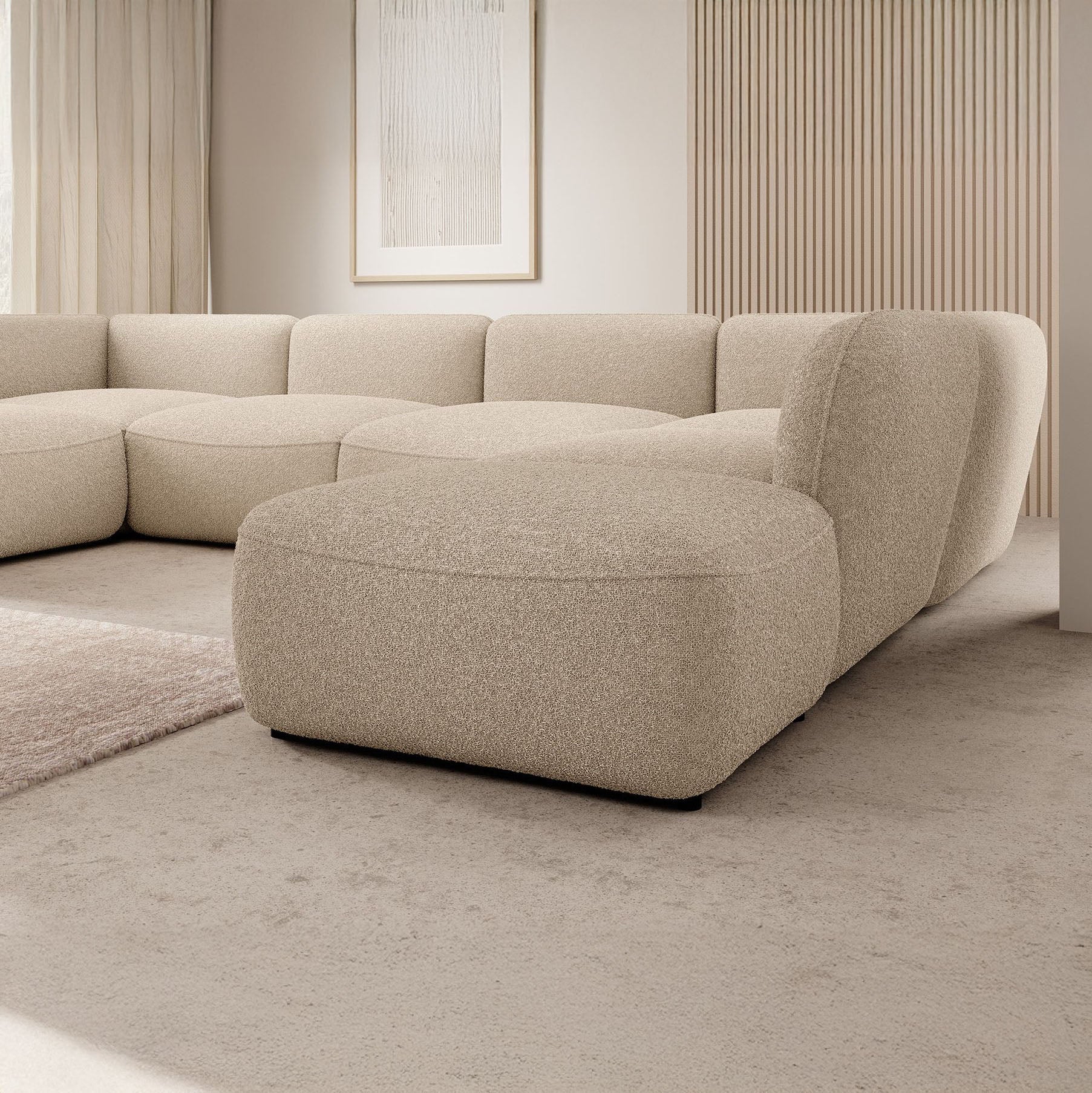 Caesar - Hoekbank 5-zits met chaise longue - Teddystof beige - Rechts - 372x218x75 cm