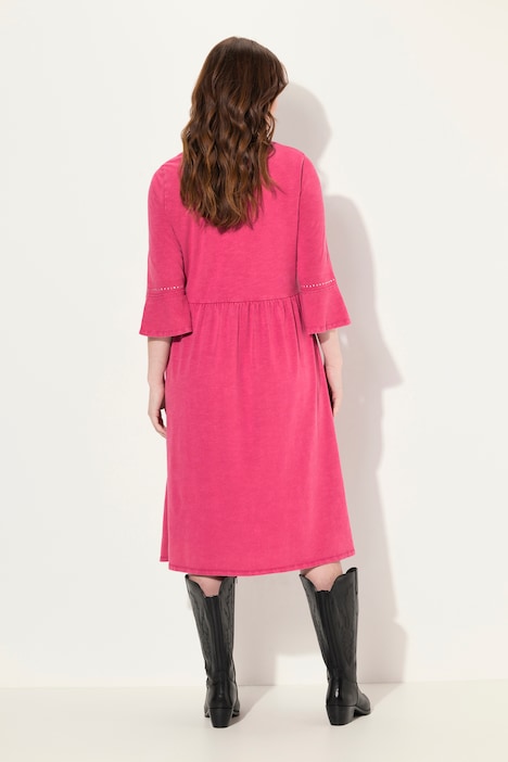 Jerseykleid, Rollkanten, A-Linie, V-Ausschnitt, 3/4-Arm