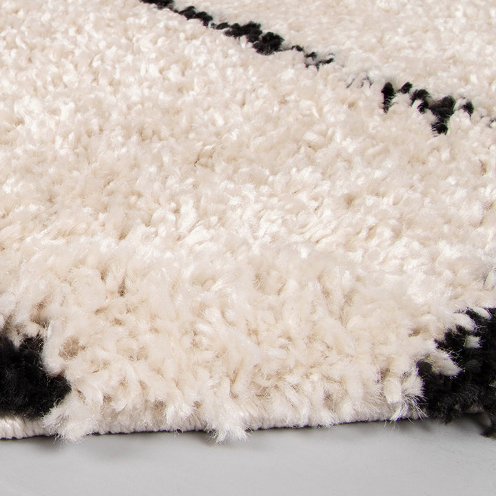 Hoogpolig vloerkleed - Grand Lines Rond Creme/Zwart