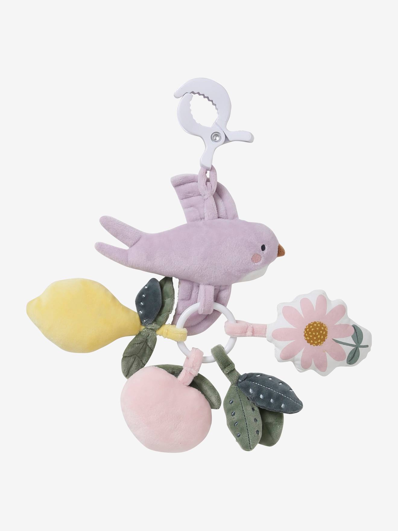 Brinquedo estimulante Sweet Provence violeta médio, macio, com clipes e motivos.