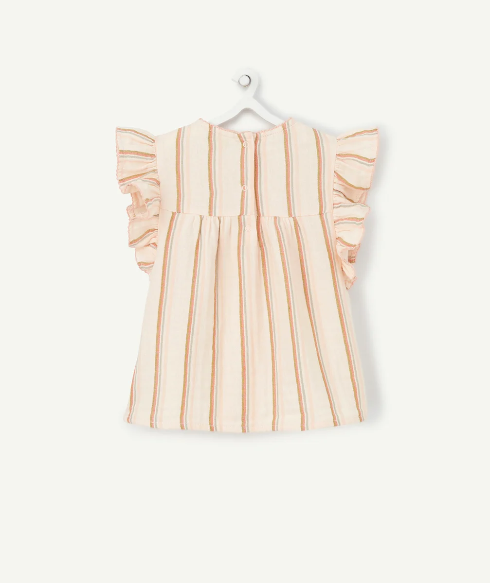 BLOUSE BÉBÉ FILLE EN COTON ROSE AVEC RAYURES COLORÉES