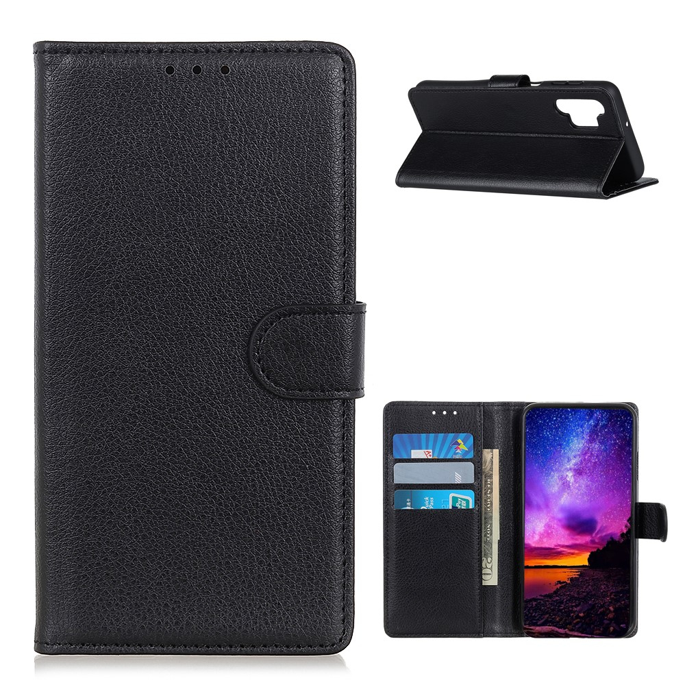 Samsung Galaxy A32 (4G) Leder Tasche Flip Cover Litchi Look - Schwarz