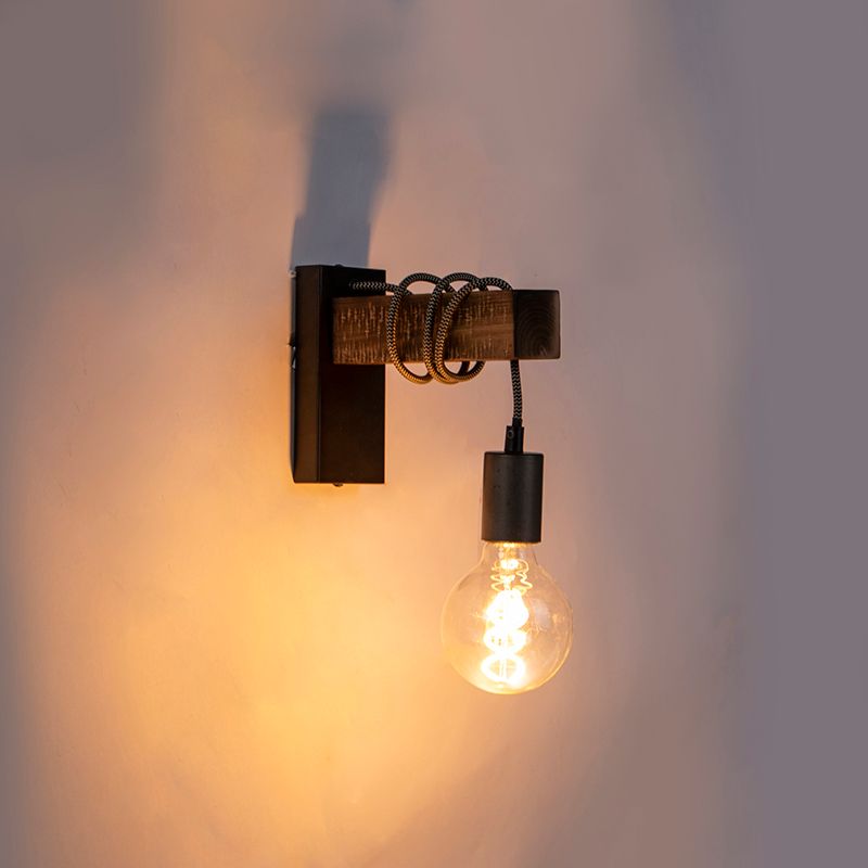 Industriële wandlamp zwart met hout - Gallow