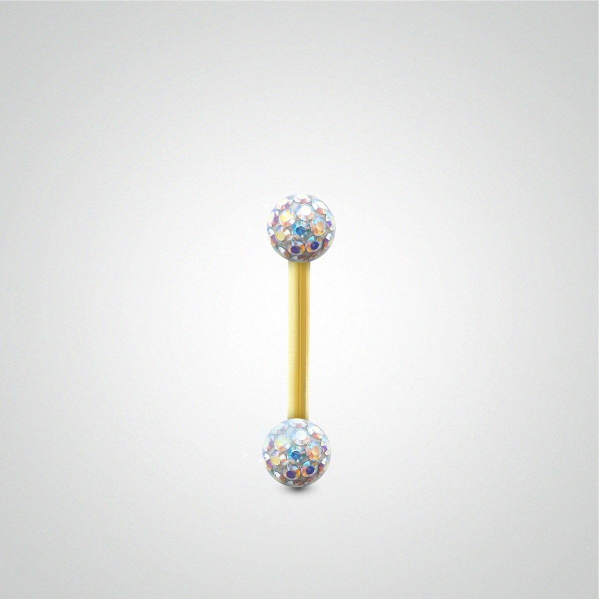 Piercing hélix barre or jaune avec boule en cristal de Swarovski irisé
