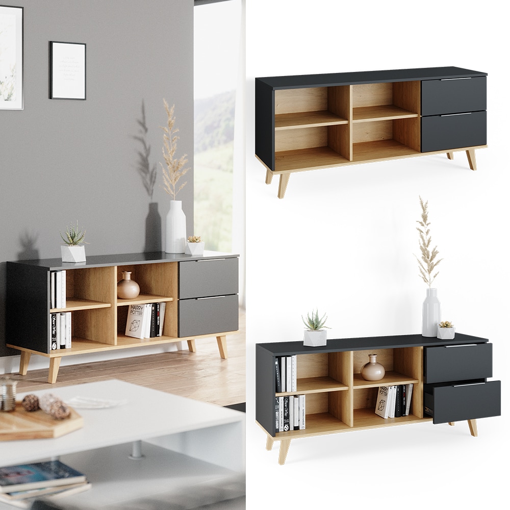 Vicco Kommode Wohnzimmerschrank Anrichte Neptune Anthrazit/Buche Schublade 134cm