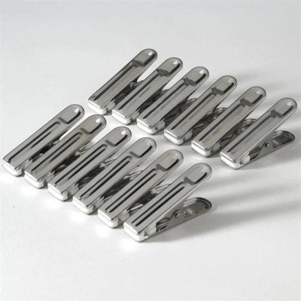 12 pinces à sachets en inox 6 cm