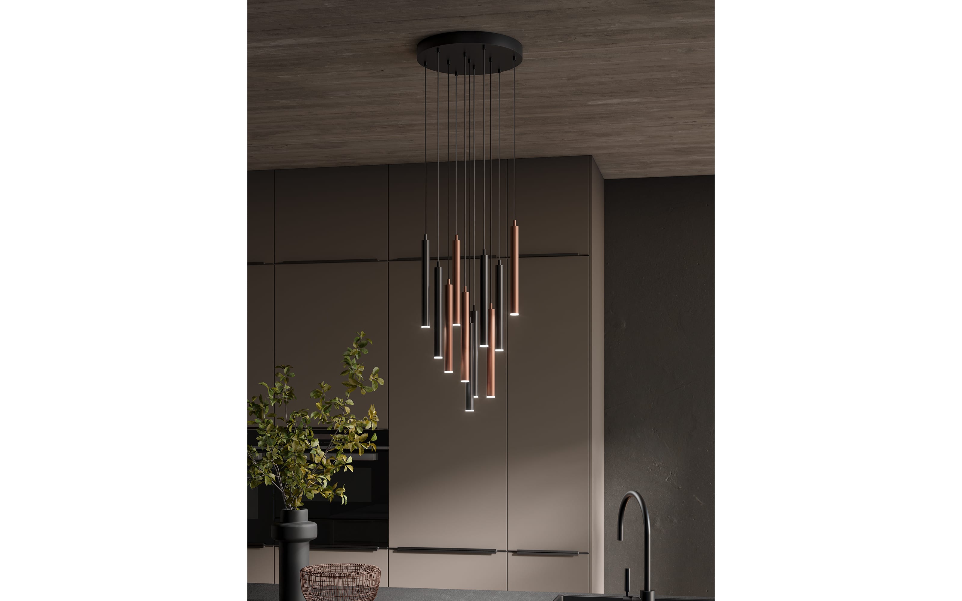 LED-Pendelleuchte Calina, coffee/schwarz, 150 cm, inkl. Funkfernbedienung