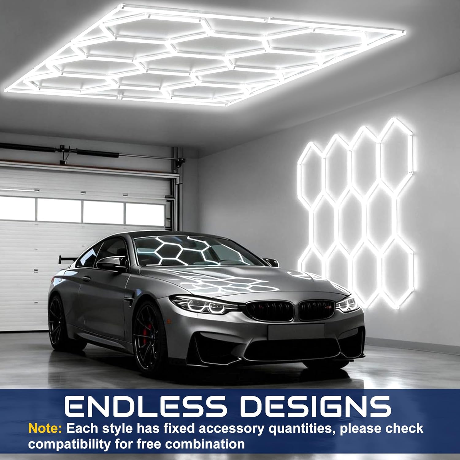 UISEBRT Hexagon LED Deckenleuchte,11 Hexs Garagenbeleuchtung ohne Rechteck,IP44 flimmerfrei Werkstattbeleuchtung LED-Deckenleuchten 6500K Weiß für Garage, Werkstatt, Lager, Keller, Fitnessstudio,Salon
