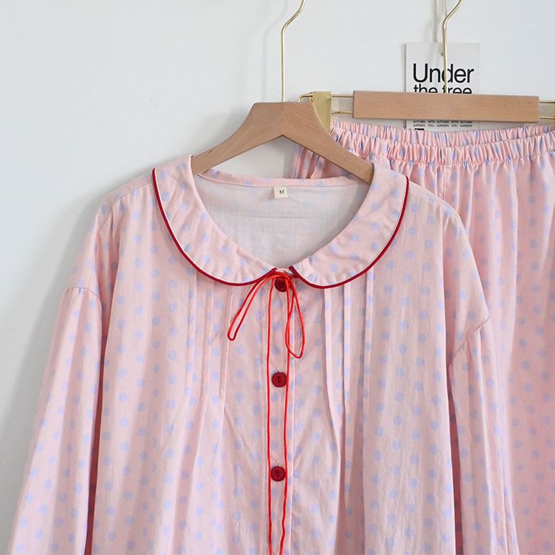 Somnus - Pyjamaset: Shirt met kanten rand en stippen + Broek
