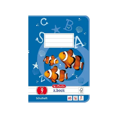 Herlitz x.book Schulheft A5, liniert, Lineatur 9, 16 Blatt, FSC Mix