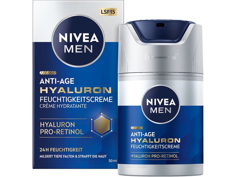 NIVEA MEN Gesichtscrème Anti-Age Hyaluron 50 ml Tiefenwirksame Anti-Age Gesichtspflege mildert sichtbar tiefe Falten