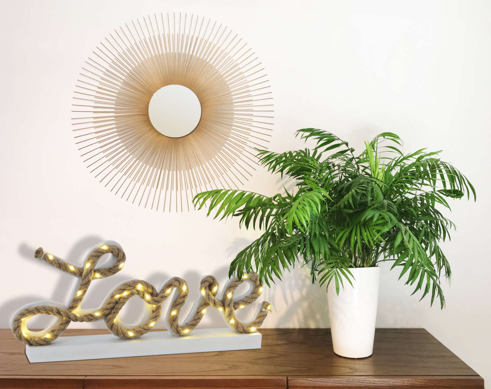 LED-Deko-Tischleuchte LOVE - weiß-natur - mit Timer