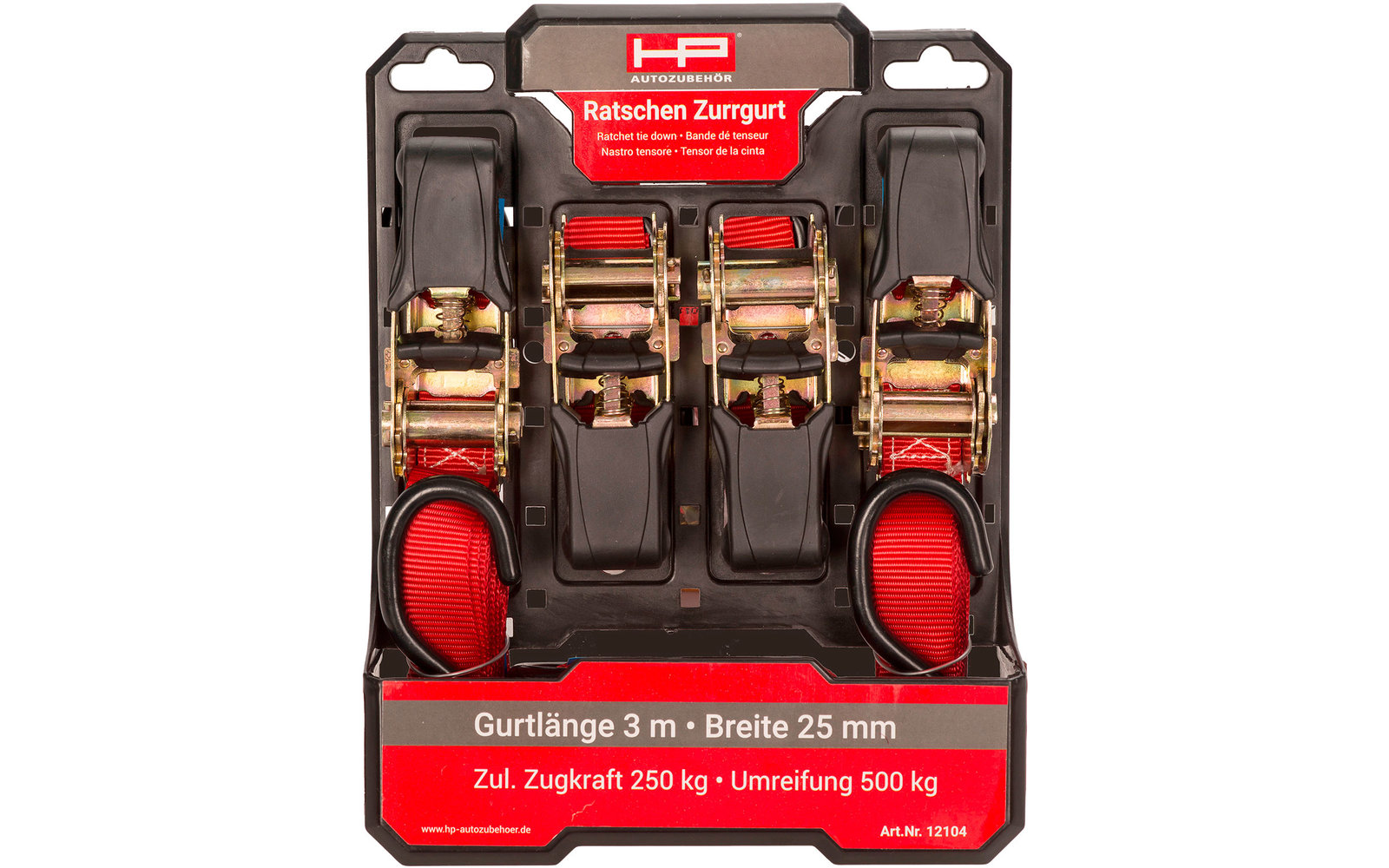 HP Ratschen-Zurrgurt-Set mit Haken 4 Stück a 3 Meter