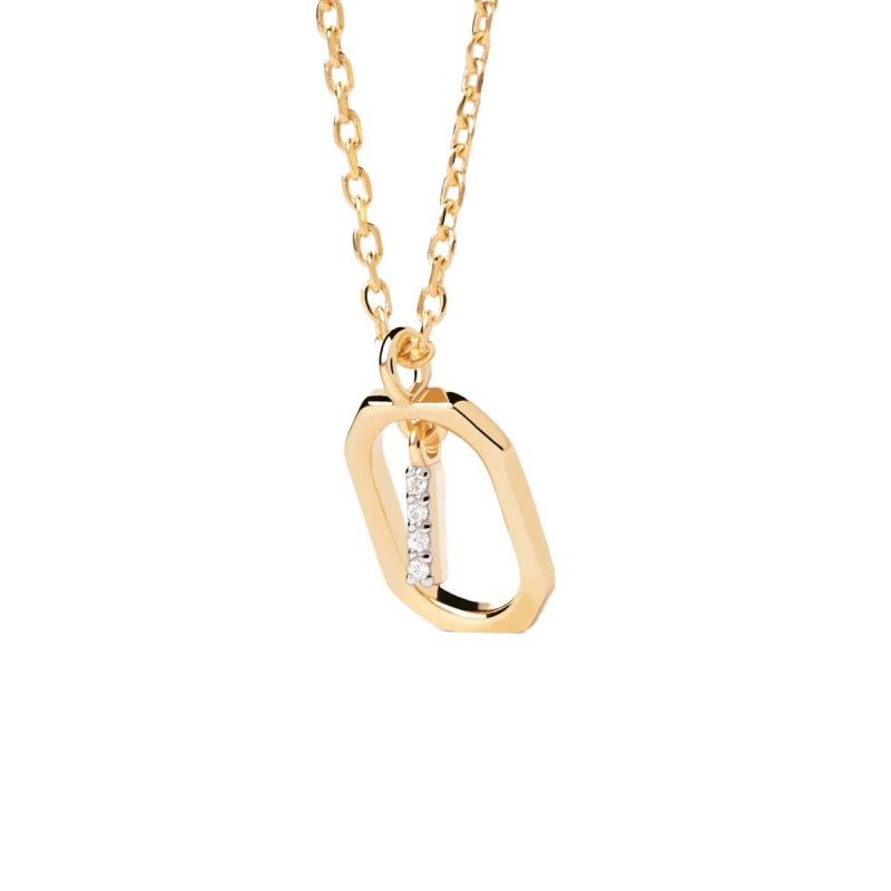 PDPAOLA Collier en argent plaqué or - Mini Lettre I  - CO01-520-U