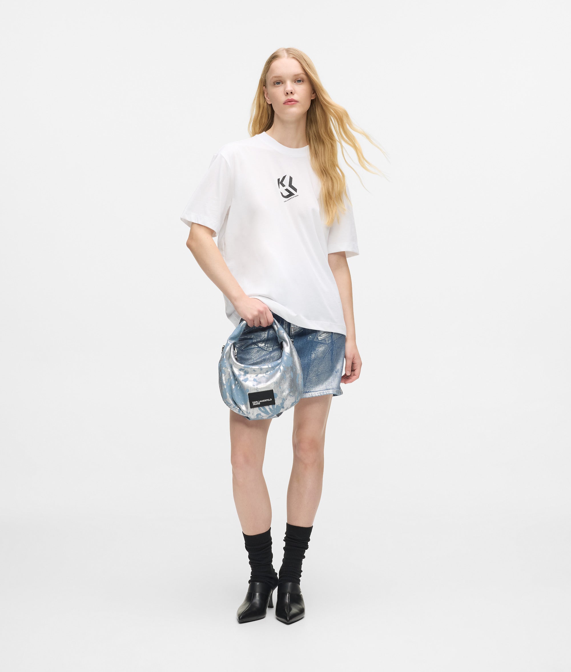 Hoogglans denim schoudertas