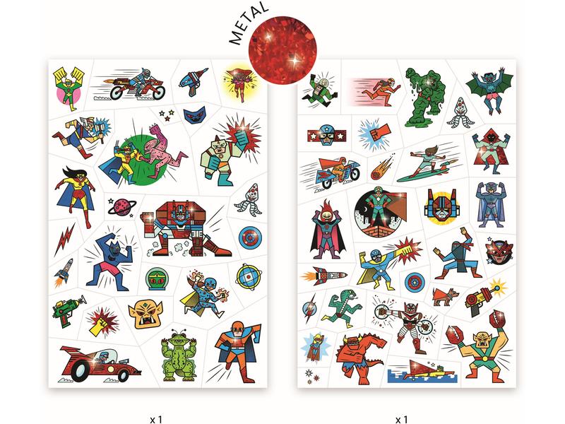 DJECO Tattoo Set Helden gegen Schurken Klebetattoos mit Helden-Motiven