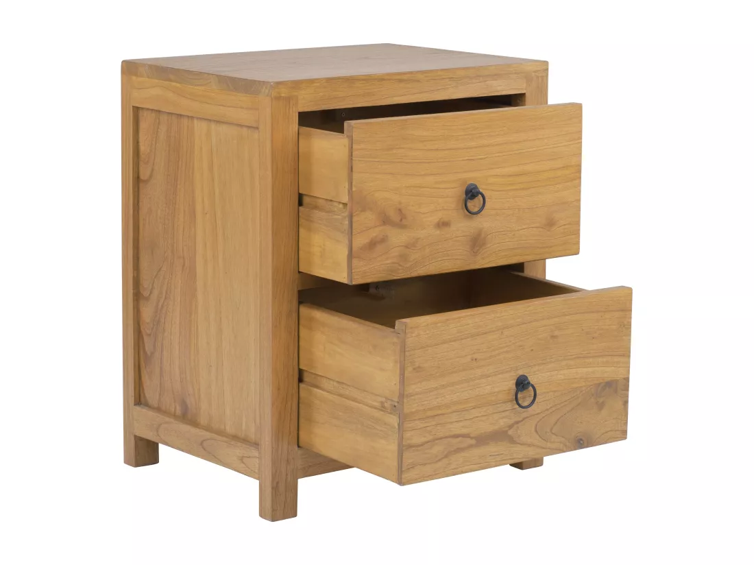 Lot de 2 tables de chevet 2 tiroirs - Bois de mindi - Naturel - PILABO