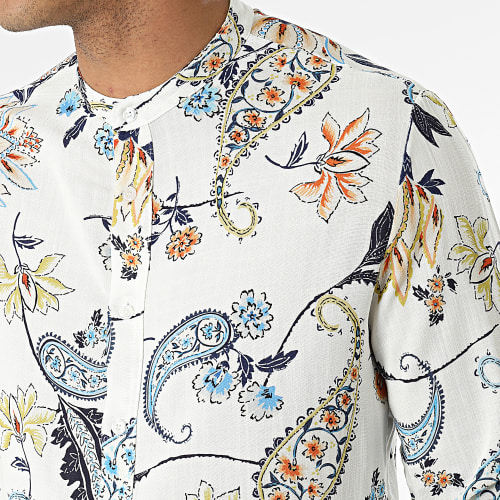 Chemise Manches Longues Col Mao Floral UY839 Blanc Cassé