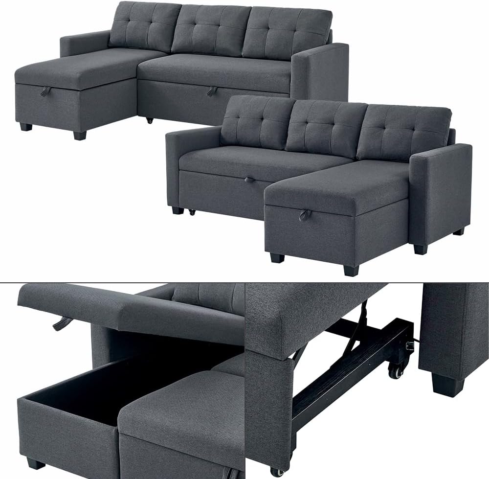 Sofa L Form Campina, Schlafsofa mit Bettkasten, Grau, 226 x 163 cm mit Schlaffunktion