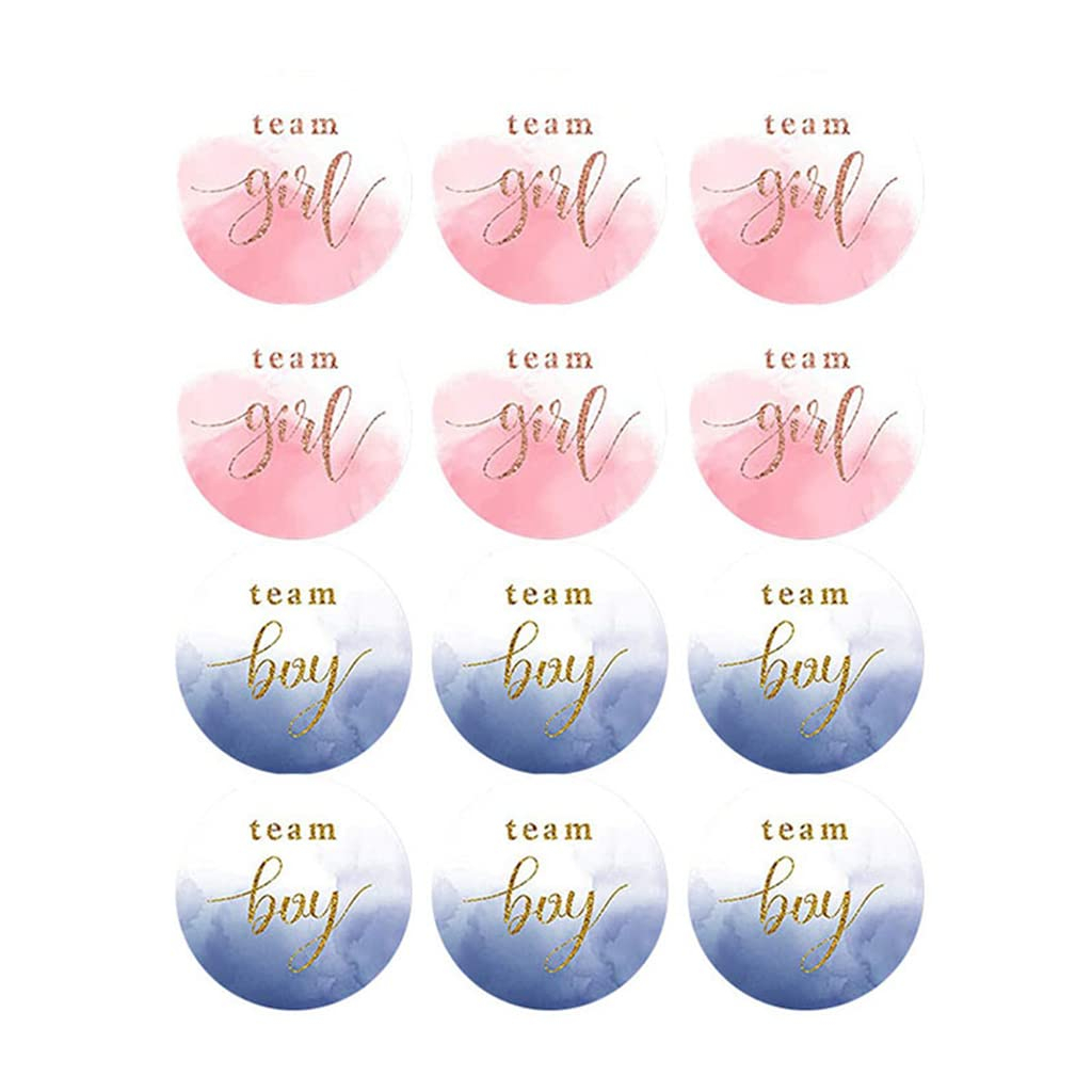 (120er Set) Ø3cm Baby Shower Aufkleber Team Girl / Team Boy Sticker Gender Reveal Party Accessoire - Rosa / Blau / Gold
