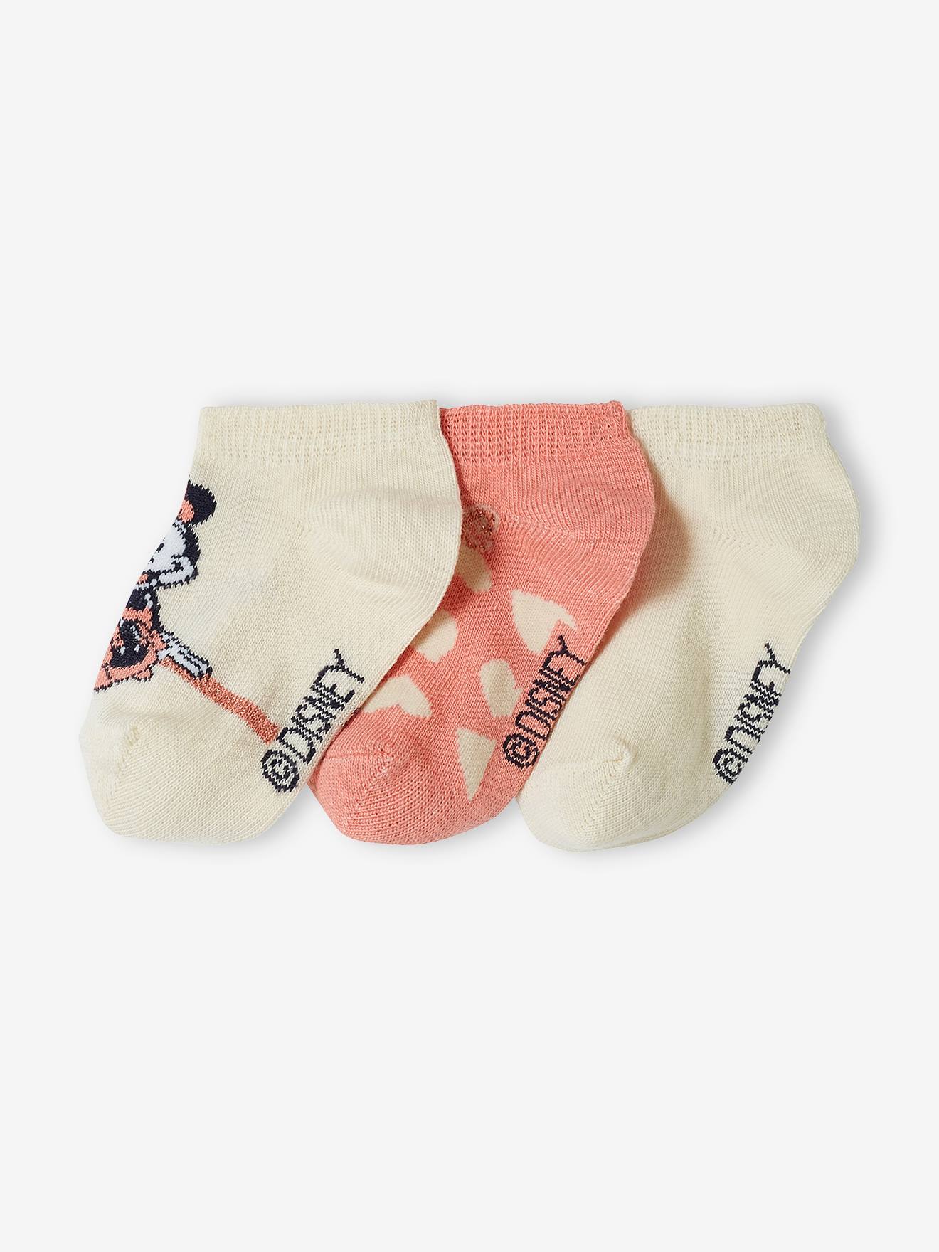 Pacote com 3 pares de meias curtas DS® Minnie na cor rosa antigo.