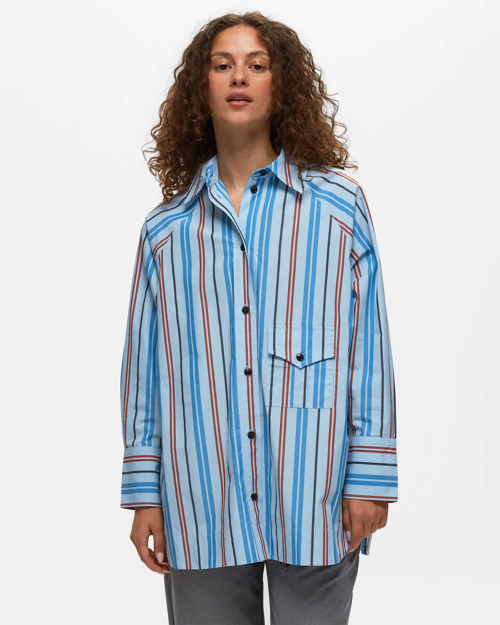 Ganni Stripe Cotton Oversize Raglan Shirt