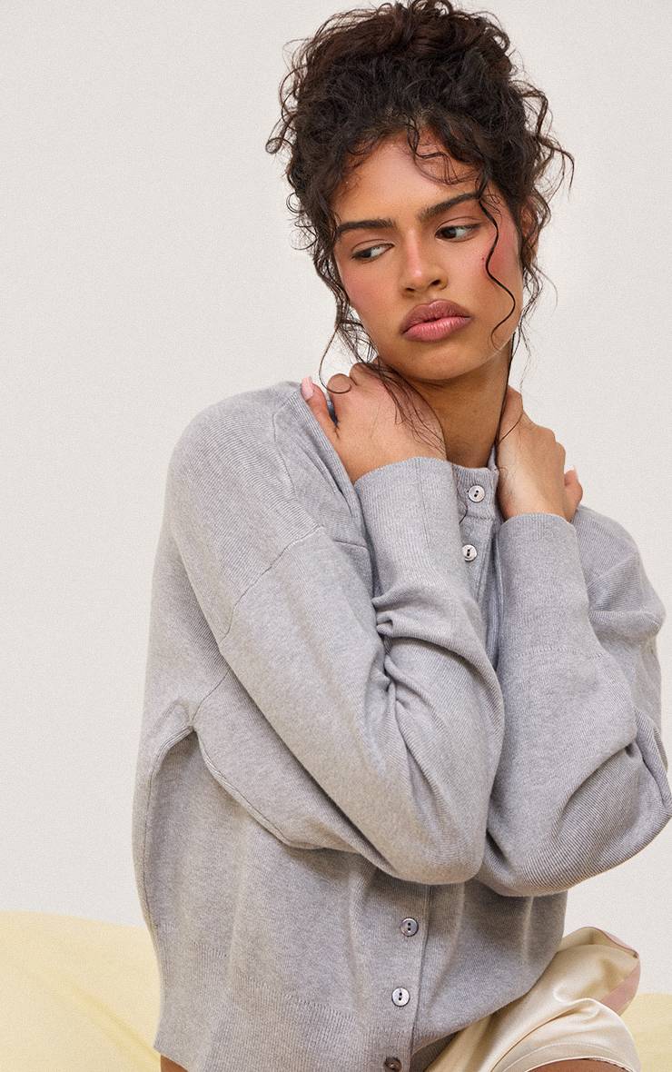 Gris Cardigan En Maille Compacte