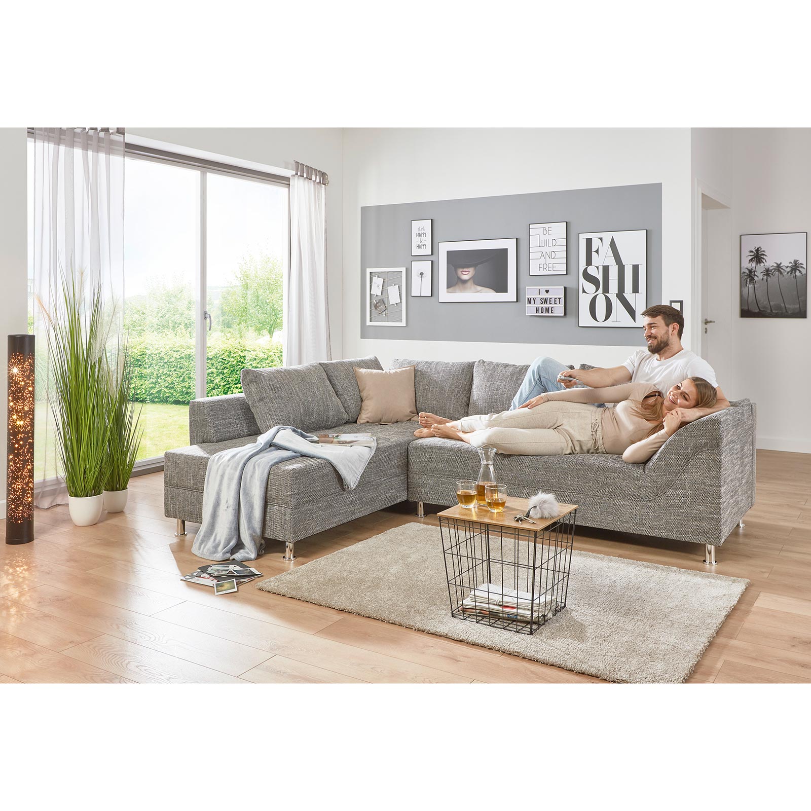 Ecksofa - grau - Bonell-Federkern - Webstoff