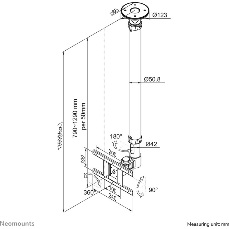 Neomounts FPMA-C100WHITE Support de plafond pour écran de 10-30