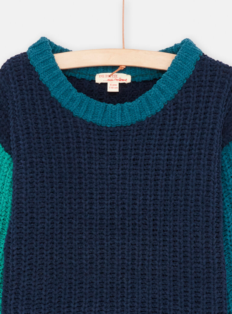 Pull colorblock bleu et vert garçon