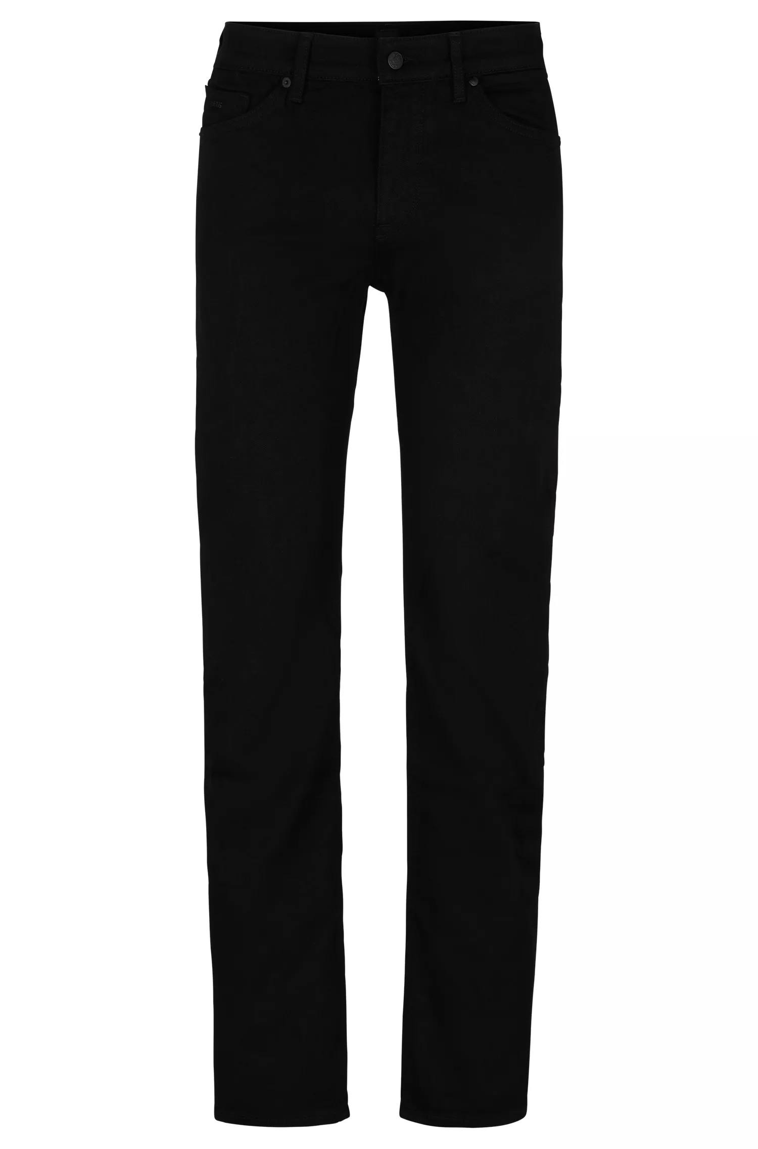 Calça jeans BOSS preta, corte regular, em denim italiano preto.