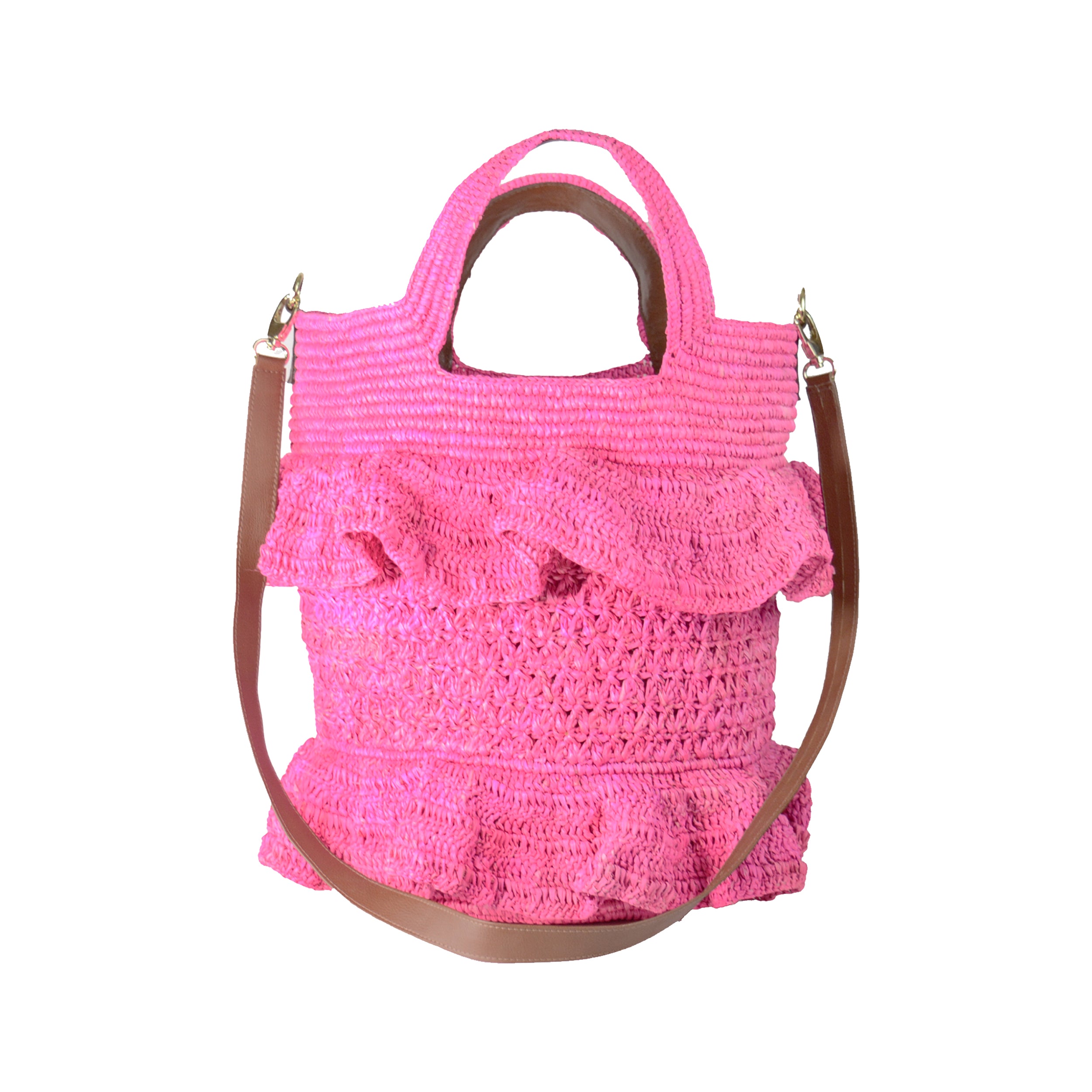 Sac à volants avec bandoulière en cuir