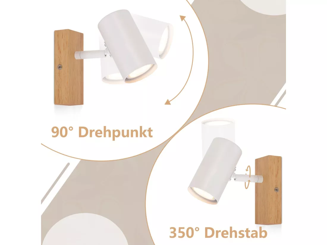 NETTLIFE Spot de Plafond 1 Ampoule Lampe de Couloir Bois Couloir Blanc Plafonnier Métal Moderne GU10 350° pour