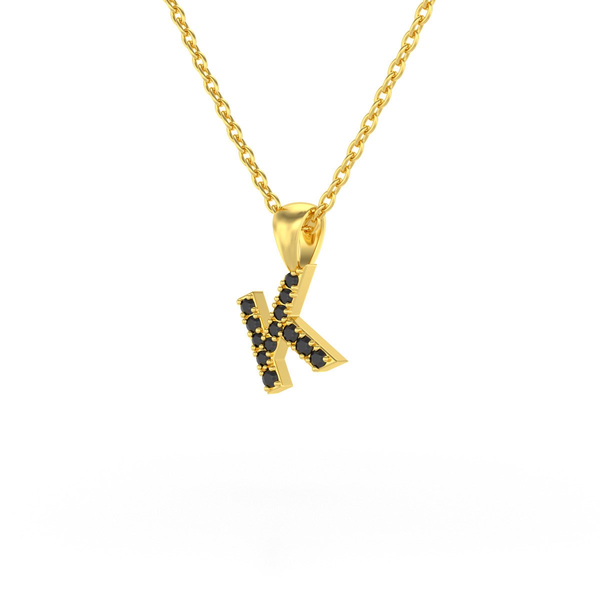 Collier Pendentif ADEN Lettre K Or 750 Jaune Diamant Noir Chaine Or 750 incluse 0.72grs
