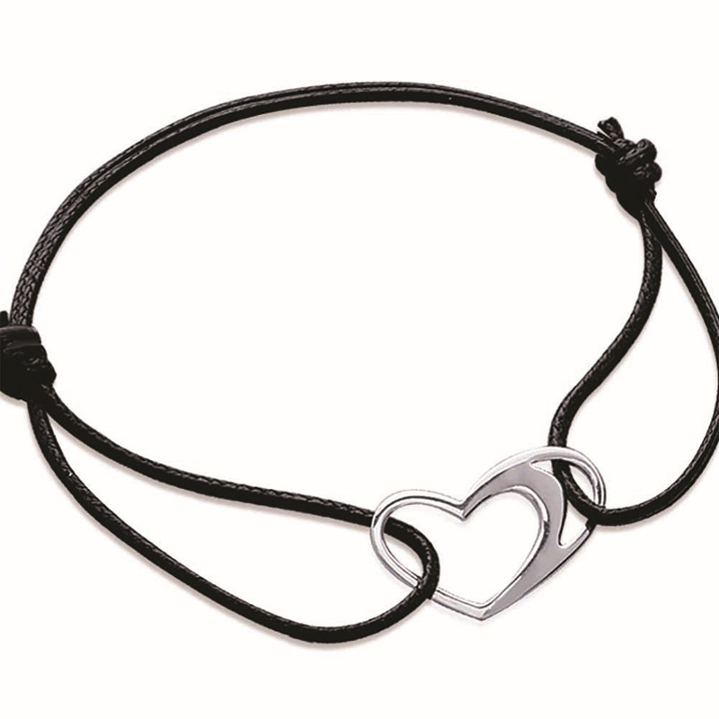 Bracelet coeur sur lien noir