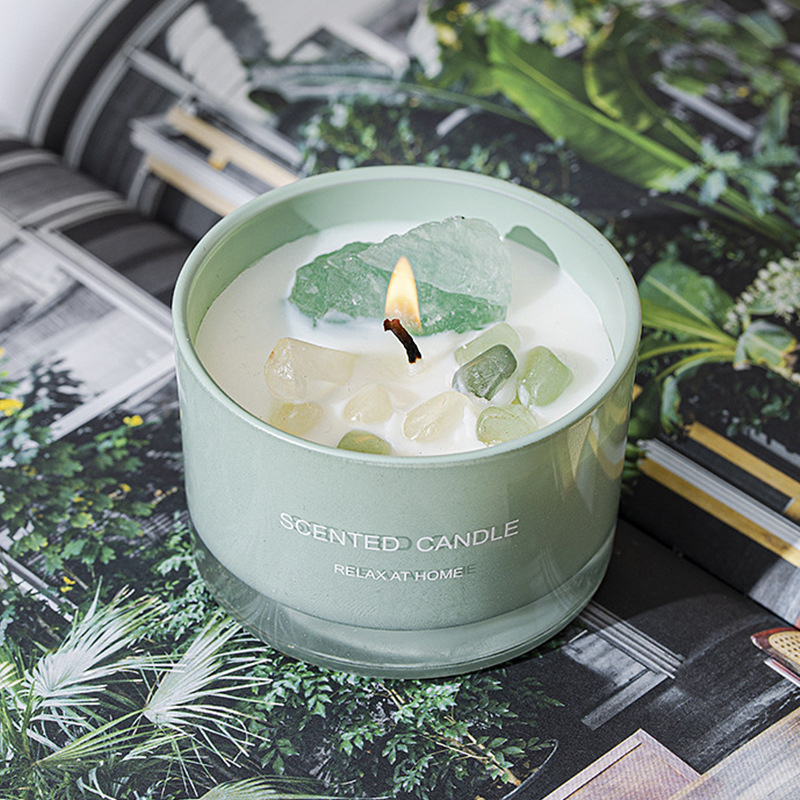 Duft Kerze im Glas Aromatherapie Sojawachs Kerze Home Deko Kristall Steine - Beeren