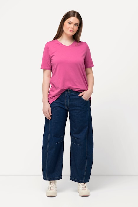 Jeans, weites Bein, Ziernaht, Elastikbund, Biobaumwolle