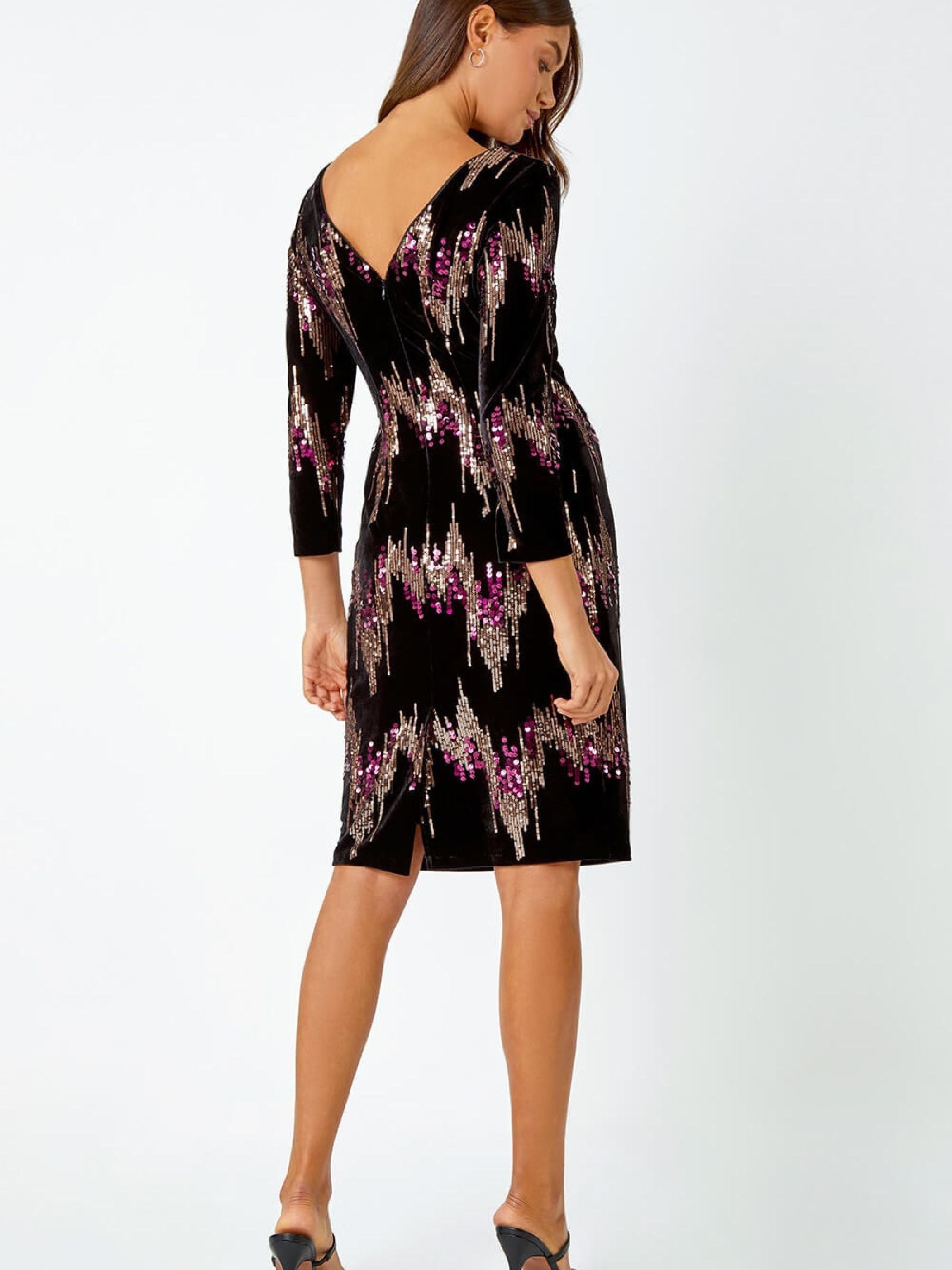 Metallic - Roman Sequin Velvet Shift Stretch Dress