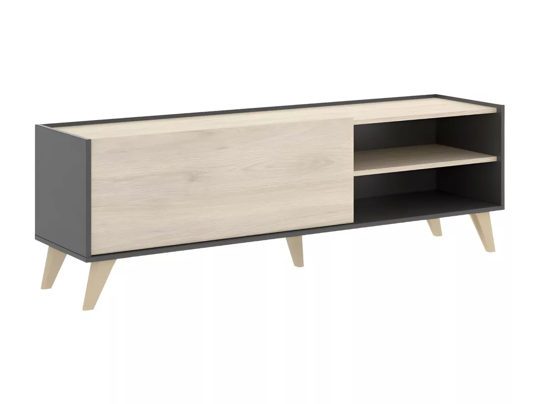 Meuble TV KOLYMA - 1 porte & 2 niches - Coloris : Chêne & Anthracite