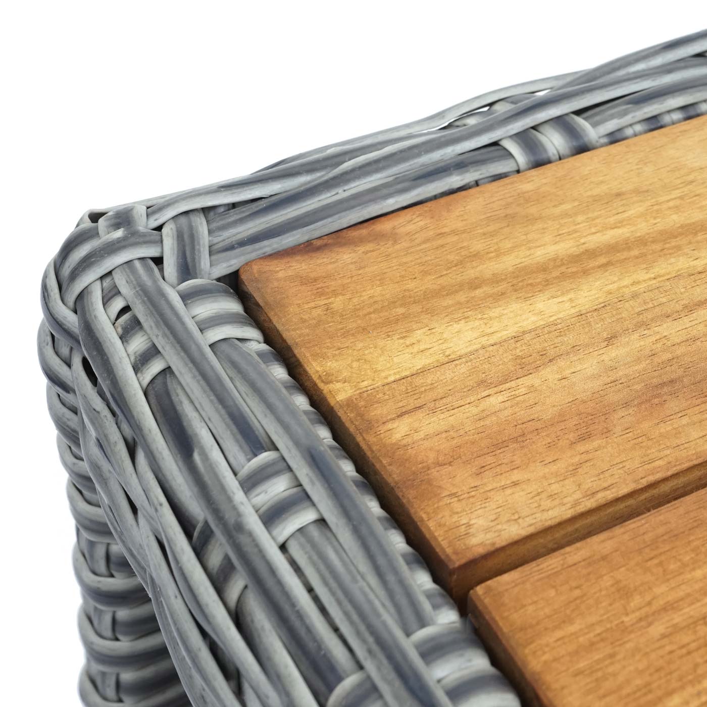 Gartengarnitur MCW-G28, Sitzgruppe Lounge-Set, Akazie Holz halbrundes Rattan verstellbar MVG ~ grau, Kissen hellgrau