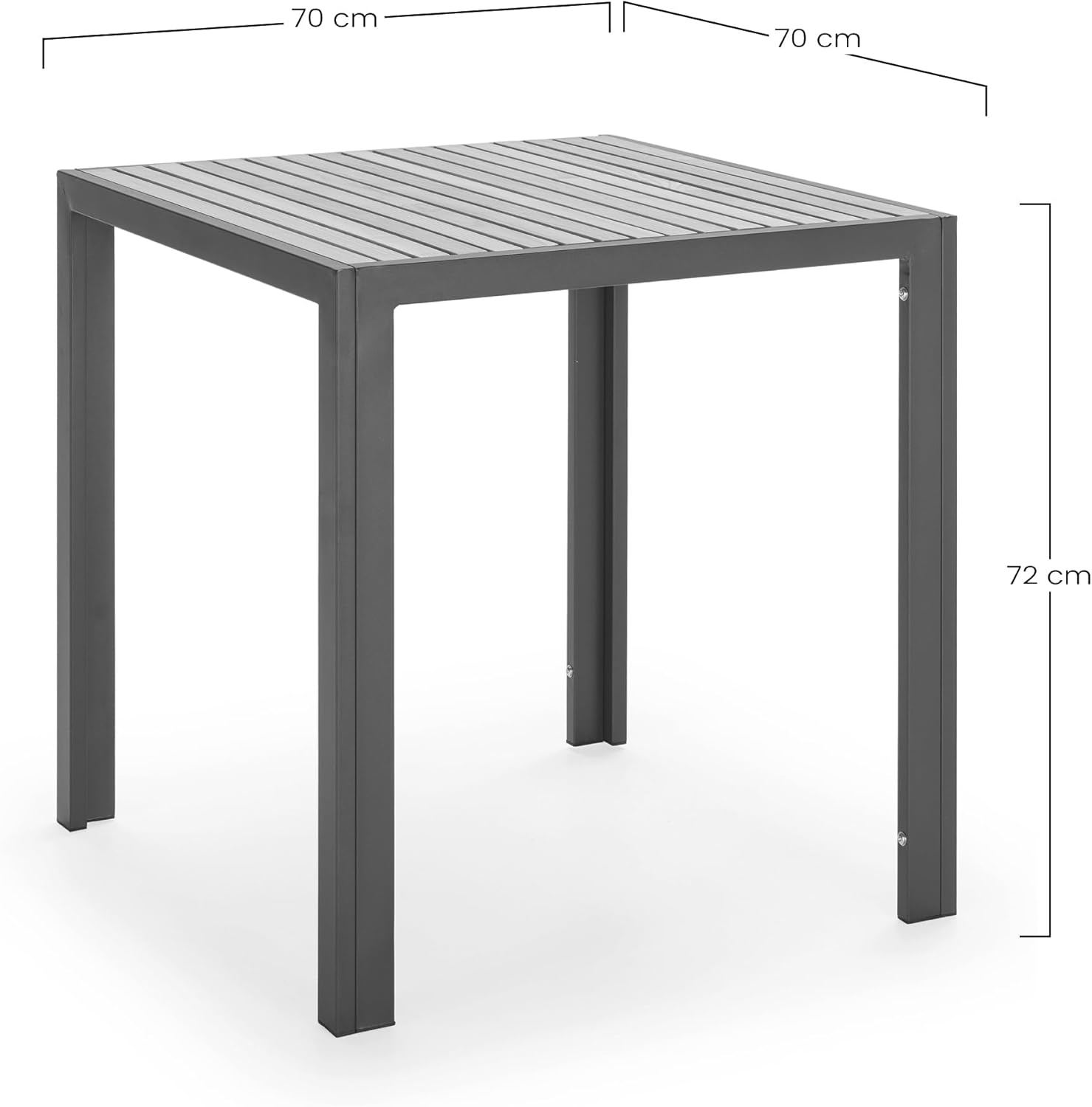 Gartentisch Koralle, quadratisch, aus Holz und Metall, Gartenmöbel, Schwarz, 70 x 70 x 72 cm